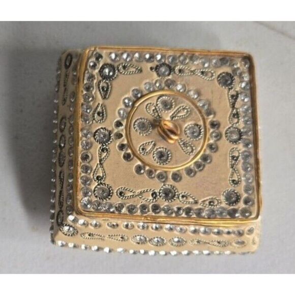 Jewel Rhinestone Covered 2.5" Ceramic Trinket Jewelry Box With Lid Bling - Picture 1 of 3